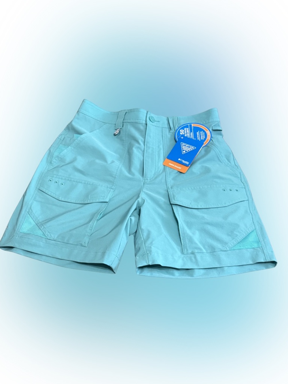 Columbia PFG Permit III 6 in ins. Aqua Blue Cargo Shorts Lined Pockets NWT Sz Sm